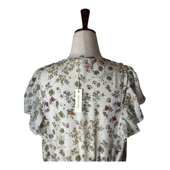 Max Studio Dress Women Large Ivory Floral Fit And Flare Flutter Sleeve NWT Boho - Picture 4 of 14